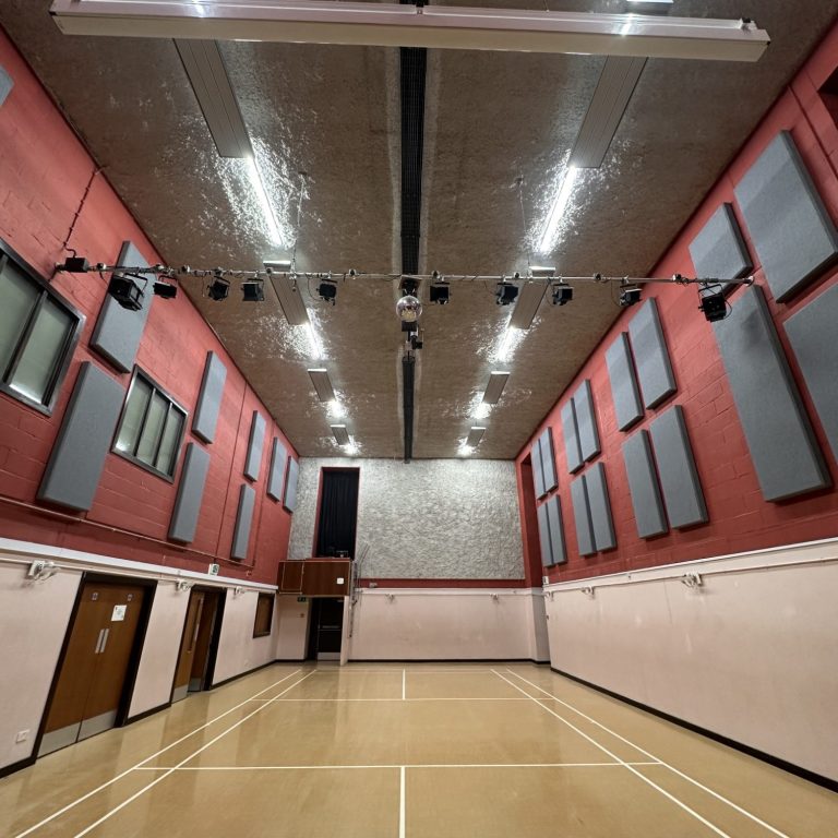Interior of a sports hall showing new lighting solution